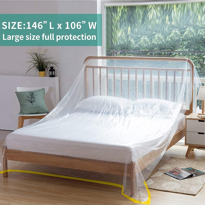 Hersent 146"/12ft Plastic Couch Cover, Waterproof Furniture Protector for Sectional L-Shape Sofa, Extra Large Bed Chair Furniture Cover for Moving and Storage - Image 2