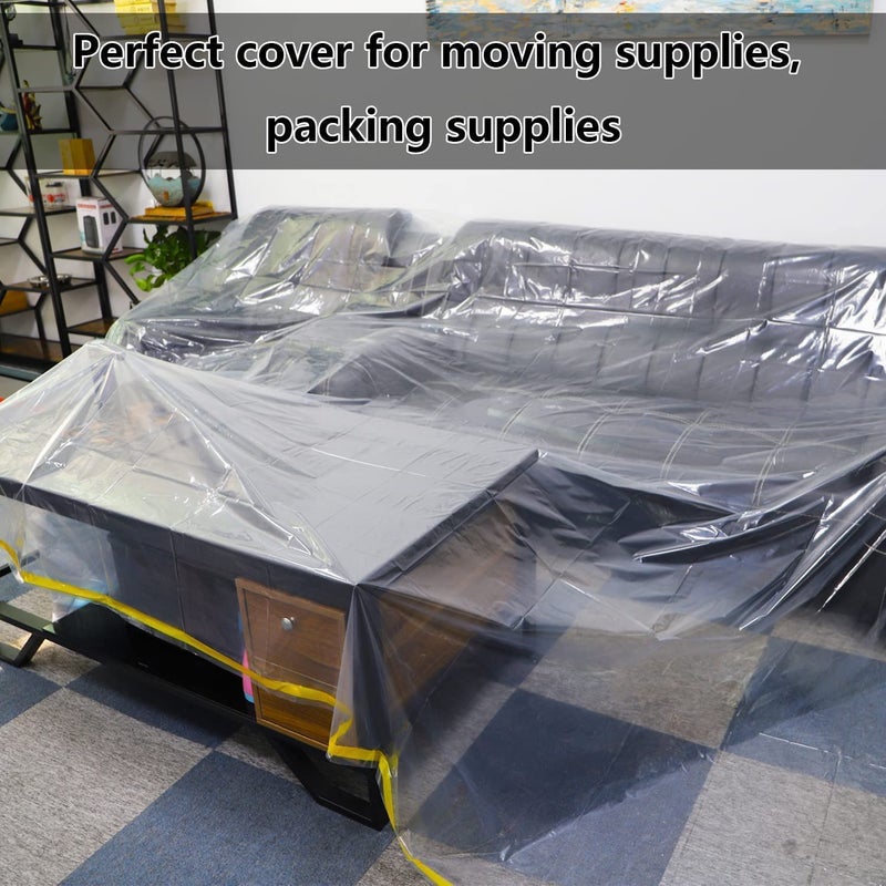 Hersent 146"/12ft Plastic Couch Cover, Waterproof Furniture Protector for Sectional L-Shape Sofa, Extra Large Bed Chair Furniture Cover for Moving and Storage - Image 4