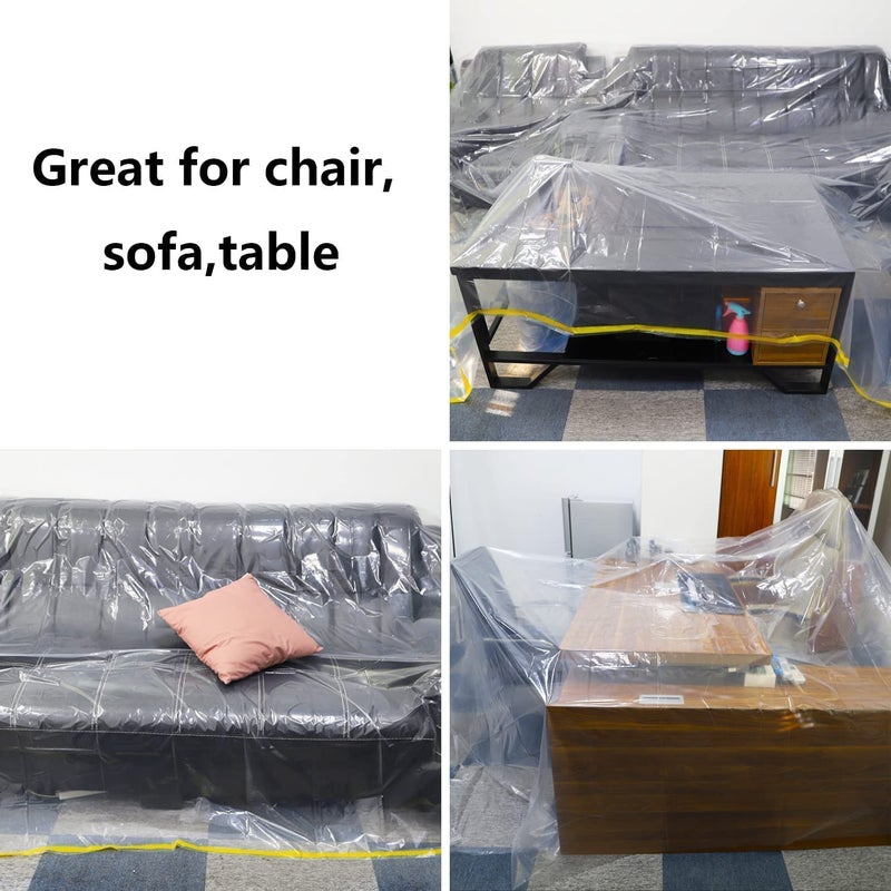 Hersent 146"/12ft Plastic Couch Cover, Waterproof Furniture Protector for Sectional L-Shape Sofa, Extra Large Bed Chair Furniture Cover for Moving and Storage - Image 5