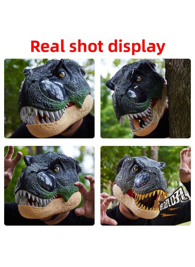 Children's Boys And Girls Horror Funny Mask Full Set Luminous Mask Adult Hat Sand Carving Pullover Trick Toy-Color:Raptor Mask-light Brown  - Image 5
