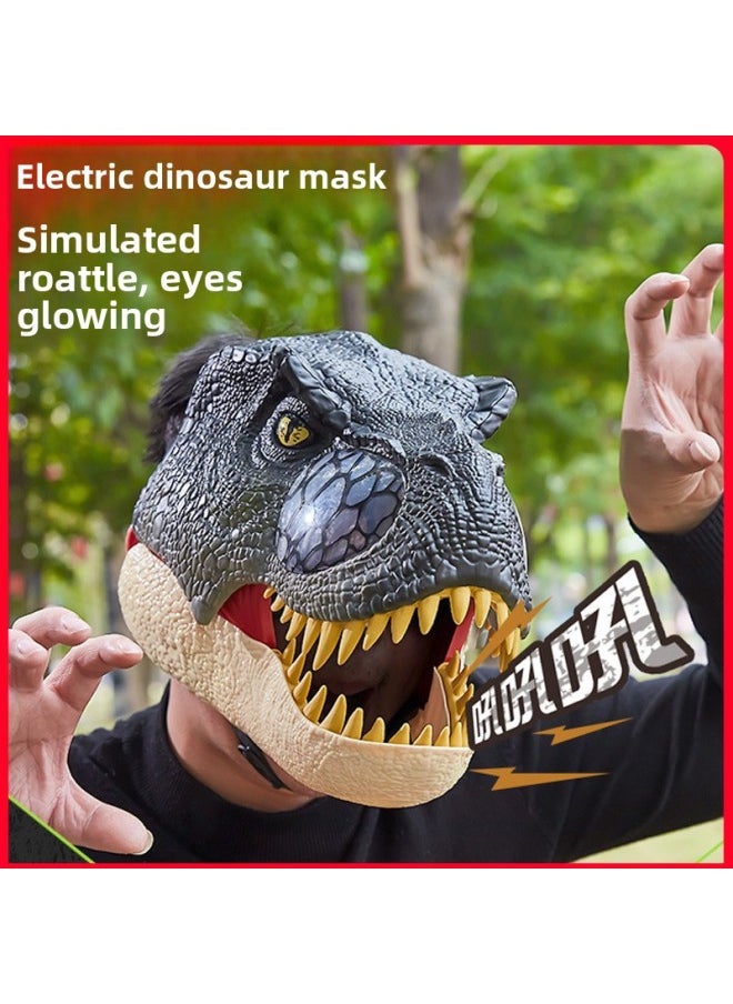 Children's Boys And Girls Horror Funny Mask Full Set Luminous Mask Adult Hat Sand Carving Pullover Trick Toy-Color:Raptor Mask-light Brown  - Image 2