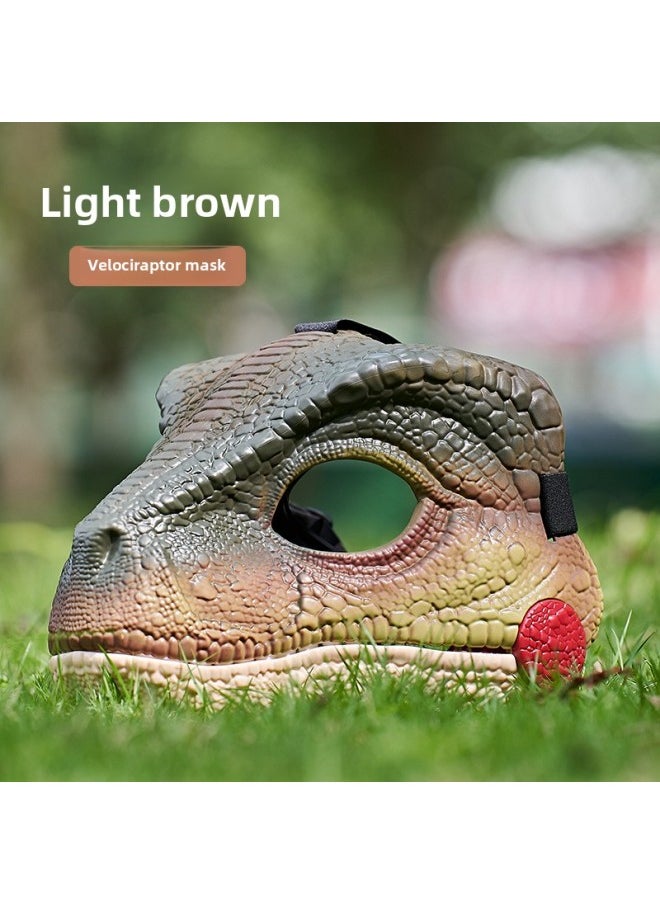 Children's Boys And Girls Horror Funny Mask Full Set Luminous Mask Adult Hat Sand Carving Pullover Trick Toy-Color:Raptor Mask-light Brown  - Image 1
