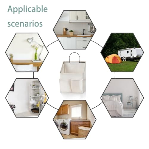 Someteth 2 Pack Wall Hanging Storage Basket,Wall Hanging Organizer Bags with Pockets, Wall organizer Storage for Dormitory Bathroom Bedroom Kitchen(White-upgraded) - Image 5