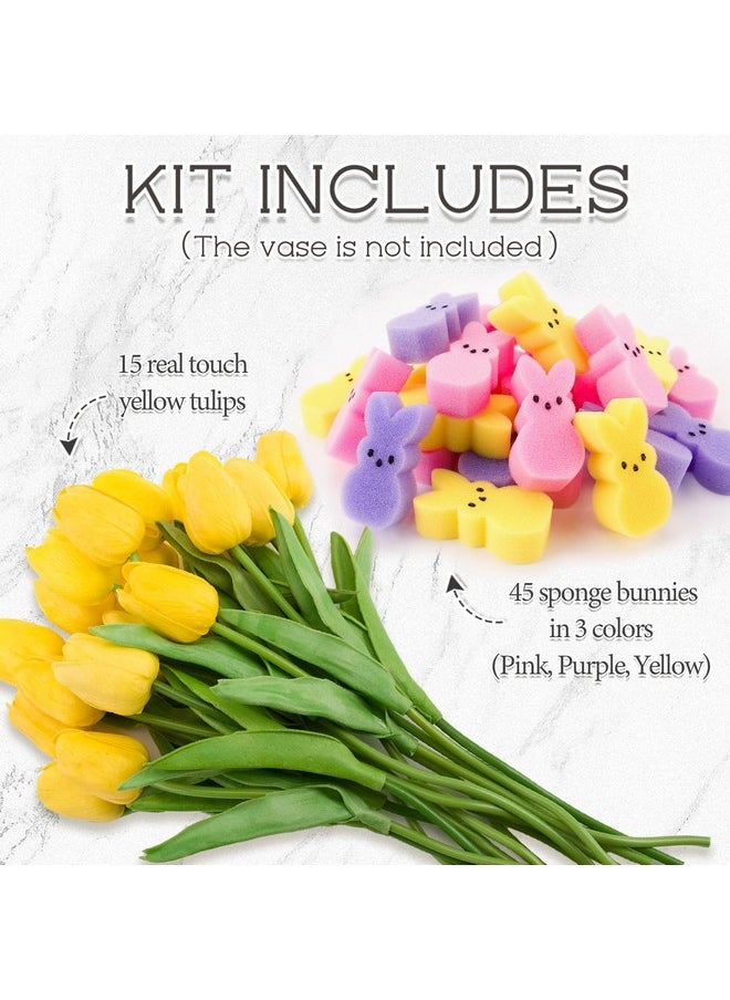 ORIENTAL CHERRY Easter Decorations - Easter Peeps Decor - Artificial Tulips With Bunnies Vase Filler Set, Spring Home Decoration Centerpieces For Tables  - Image 2