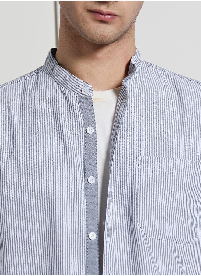 Dennis Lingo Regular Fit Striped Pattern Grey Full Sleeve Shirt for Men with Mandarin Collar and Regular Weave- 100% Cotton  - Image 3