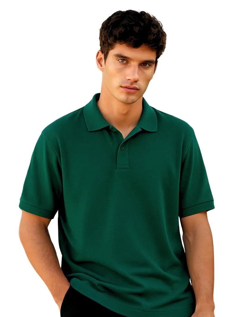 NOBERO Men's Green Cotton Regular Fit Polo Shirt