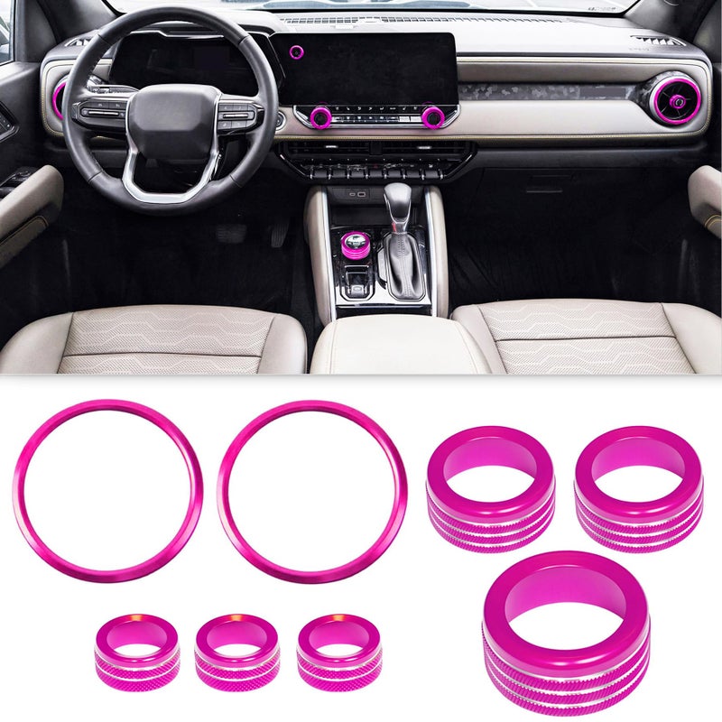 BORUIEN Interior Accessories for Chevy Colorado 2024 2025 2026 Air Vent Rings AC Volume Shift Knob Cover Pink - Image 2