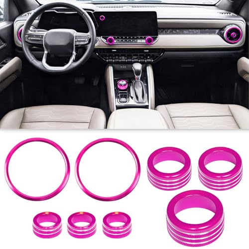 BORUIEN Interior Accessories for Chevy Colorado 2024 2025 2026 Air Vent Rings AC Volume Shift Knob Cover Pink - Image 1