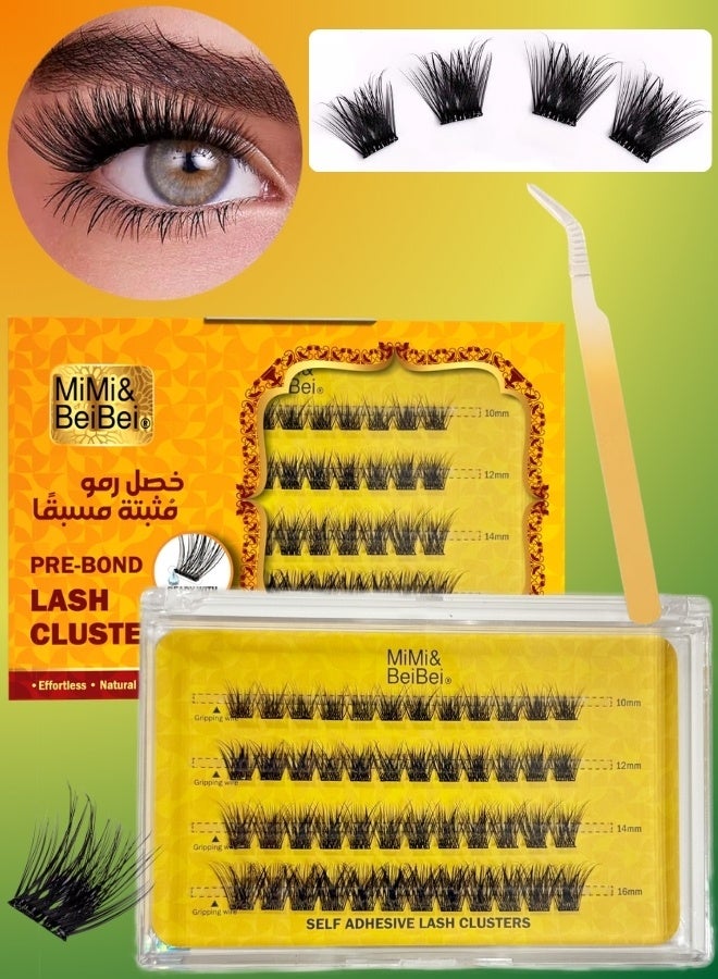 MiMi & BeiBei 48Pcs Pre Bond Lash Clusters Self Adhesive Eyelashes Clusters Kit, False Eyelashes D Curl Pre Glued Lash Clusters Wispy Lashes Kit with Tweezers, Press On Glueless Lash Extension Set 10/12/14/16mm - Image 1