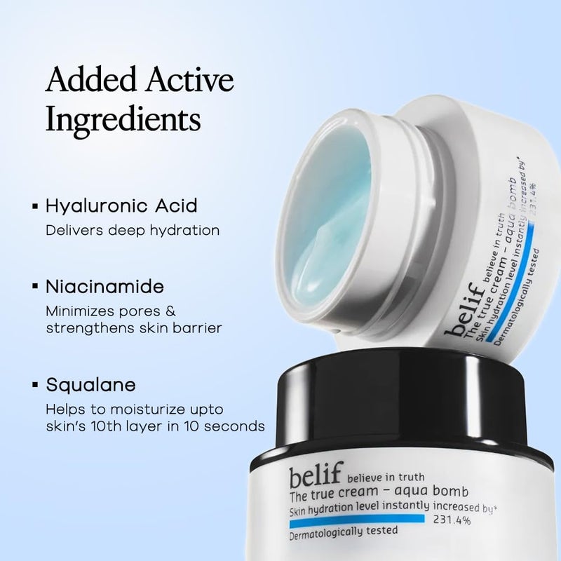 Belif The True Cream Aqua Bomb Hydrating Moisturizer for Face  Ultralightweight gelcream  For Normal Combination and Oily skin types  Korean Skin Care Products  10 ml - Image 3