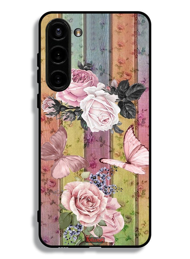 Tolwak Samsung Galaxy S23 5G Protective Case Cover Peach Butterflies And Roses - Image 3