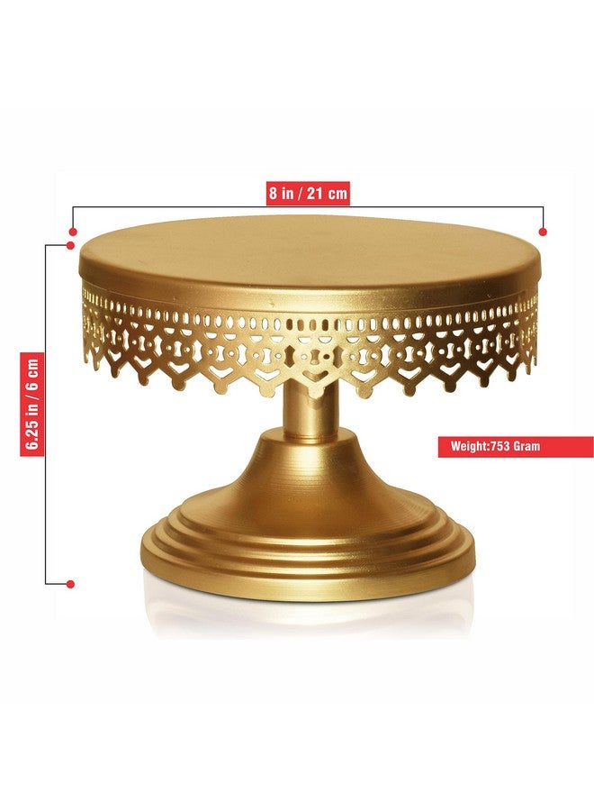 Pure Source India Hand Made Decorative Metal Cake and Pizza Stand - Gold (8 Inch) - Image 3
