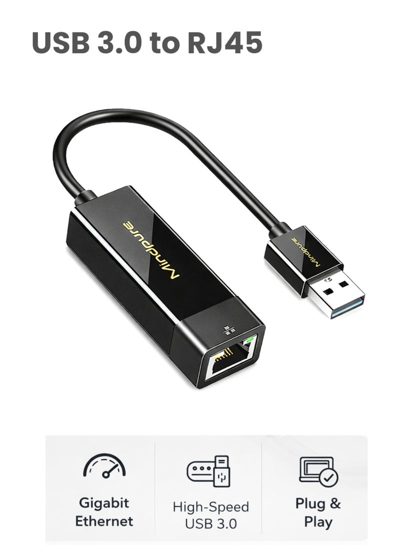 Mindpure Ethernet Network Adapter, USB 3.0 to RJ45 1000Mbps Gigabit LAN Wired Adapter, Plug and Play Driverless USB Ethernet Adapter, Compatible with MacBook, PC, Laptop, Windows, Linux - Image 1