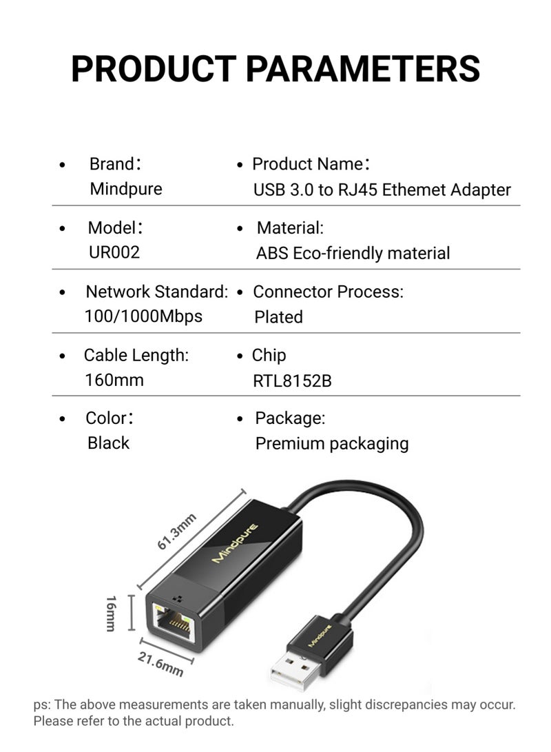 Mindpure Ethernet Network Adapter, USB 3.0 to RJ45 1000Mbps Gigabit LAN Wired Adapter, Plug and Play Driverless USB Ethernet Adapter, Compatible with MacBook, PC, Laptop, Windows, Linux - Image 4