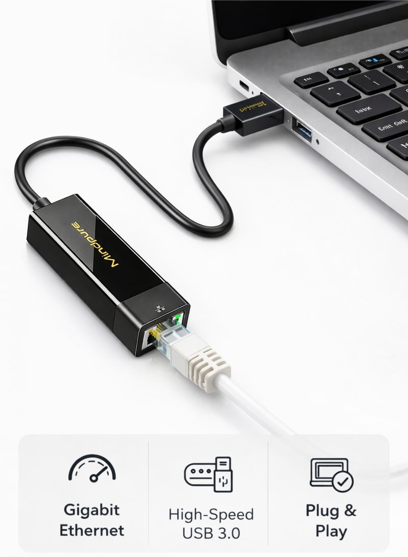 Mindpure Ethernet Network Adapter, USB 3.0 to RJ45 1000Mbps Gigabit LAN Wired Adapter, Plug and Play Driverless USB Ethernet Adapter, Compatible with MacBook, PC, Laptop, Windows, Linux - Image 2