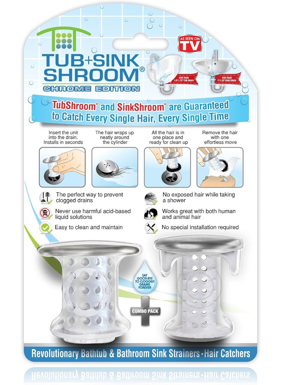 TubShroom TubShroom and SinkShroom Drain Protectors Hair Catchers for Bathtubs and Sinks Chrome  - Image 1