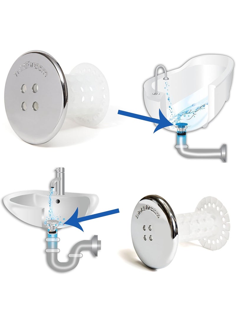 TubShroom TubShroom and SinkShroom Drain Protectors Hair Catchers for Bathtubs and Sinks Chrome  - Image 3