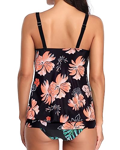 Yonique Womens Blouson Tankini Top No Bottom Loose Fit Swim Top Modest Tank Top Pink&Floral L - Image 2