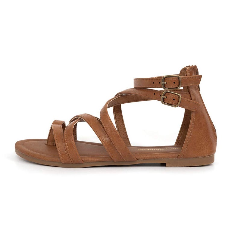 FUNKYMONKEY Kid's Strappy Gladiator Sandal Summer Shoes for Little Girls/Big Girls(2 Little Kid, Brown A) - Image 2