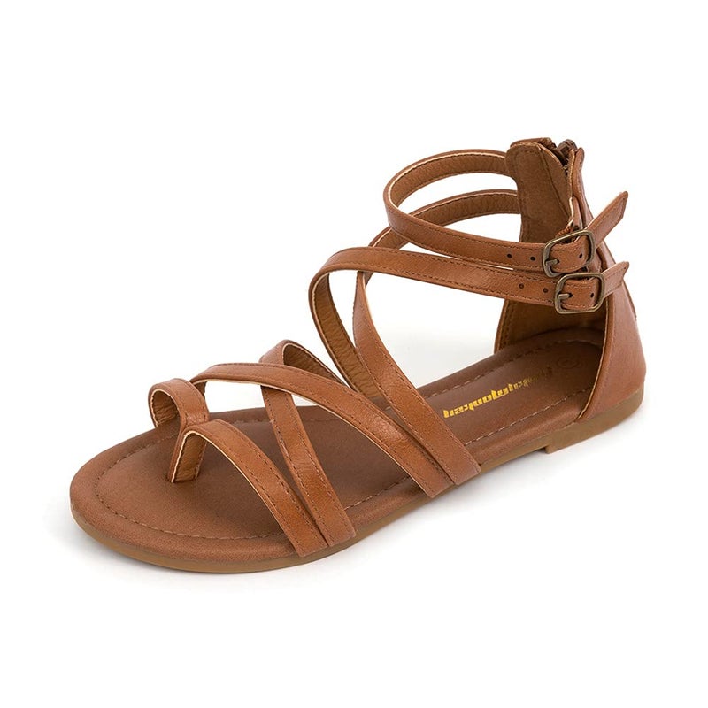 FUNKYMONKEY Kid's Strappy Gladiator Sandal Summer Shoes for Little Girls/Big Girls(2 Little Kid, Brown A) - Image 1