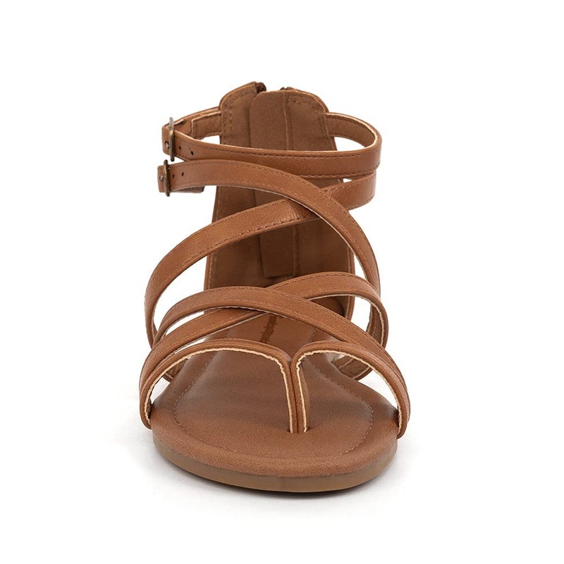 FUNKYMONKEY Kid's Strappy Gladiator Sandal Summer Shoes for Little Girls/Big Girls(2 Little Kid, Brown A) - Image 3