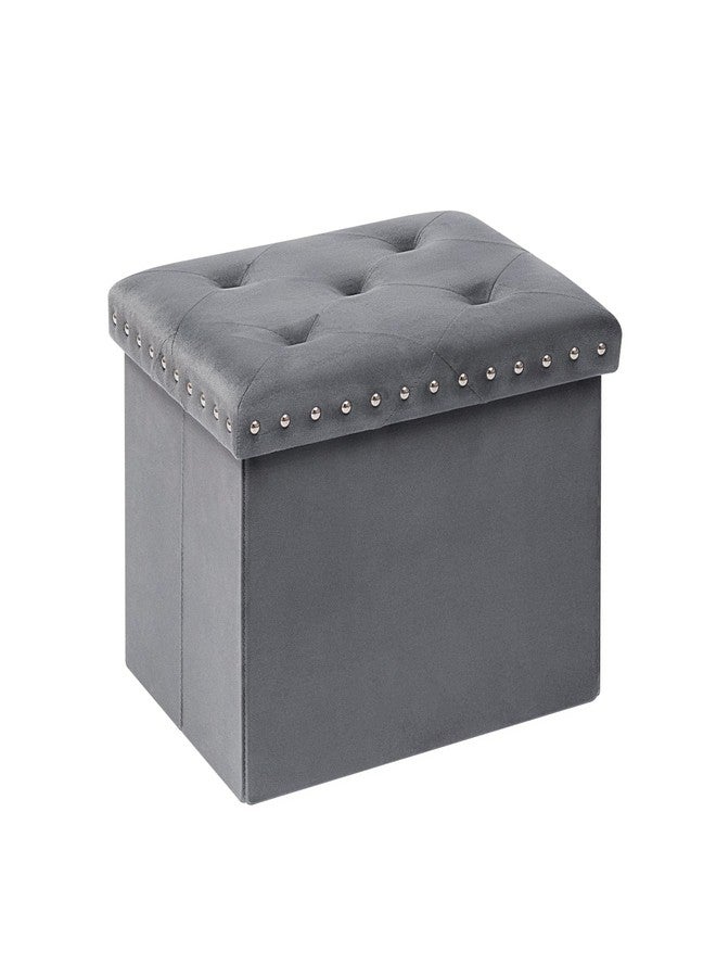 B FSOBEIIALEO Storage Ottoman Cube Folding Tufted Ottomans, Storage Boxes Footrest for Bedroom, Luxury Velvet Fabric 16.5 * 12.6 * 12.6 Inches Grey - Image 1