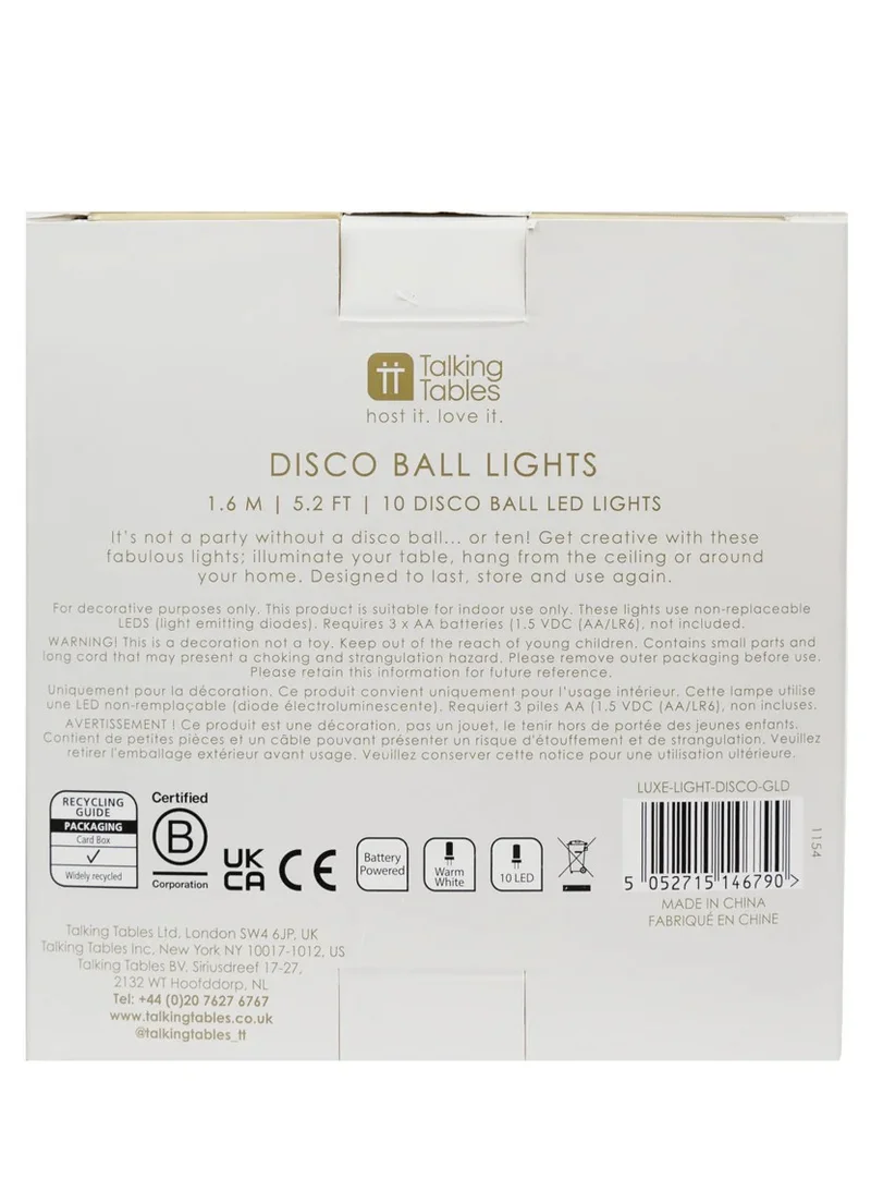 توكينج تيبلز Luxe, Disco Ball String Lights, Gold
