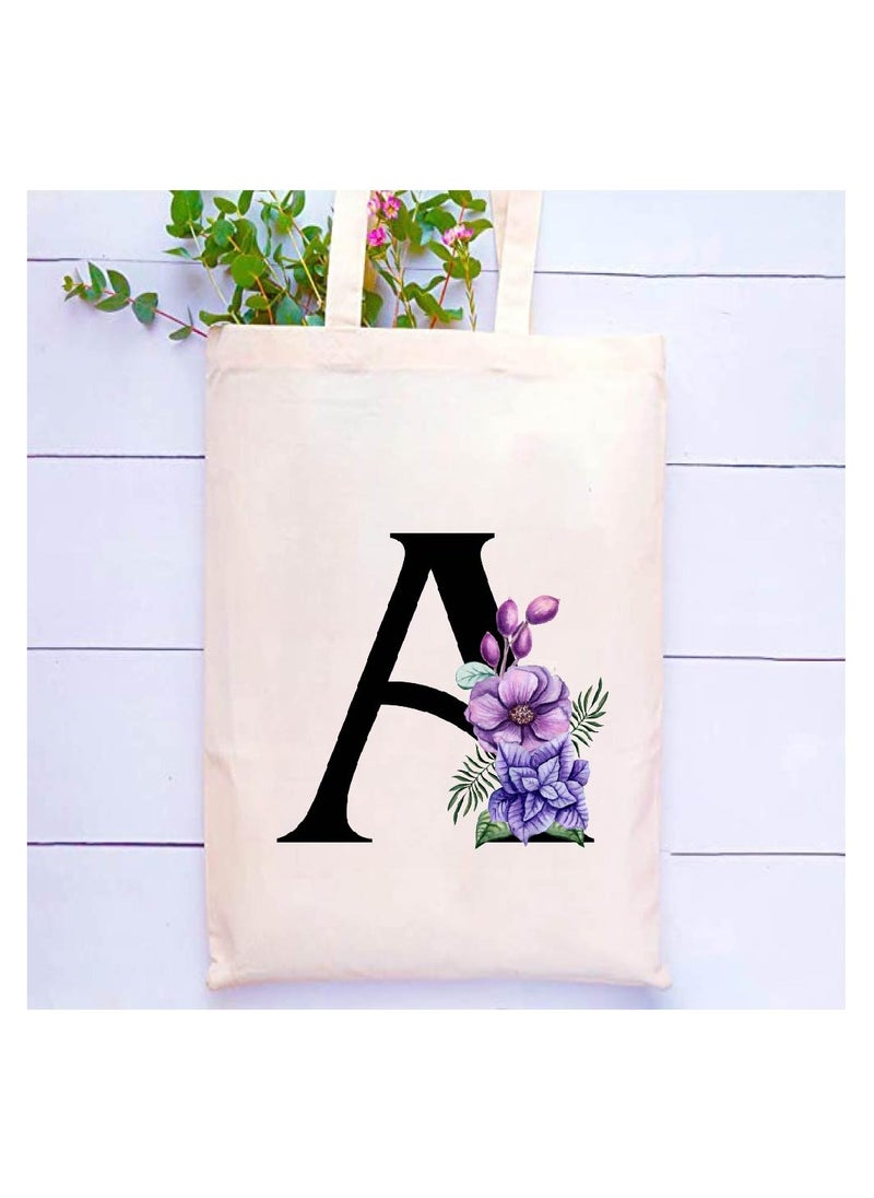 PRINTSHOP4ME Initial Letters Canvas Cotton Tote Bag, Cosmetic Pouch, and Stainless Steel Travel Mug - A Stylish Pack of 3 Combo Set for Girls - Gift for wedding - Gifts for girls - Gift for friends  - Image 2