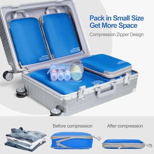 Cambond Compression Packing Cubes for Suitcases - 6 Set Packing Cubes for Travel Expandable Luggage Travel Packing Organizers Compression Cubes with Shoe Bag Makeup Bag, Blue - Image 3