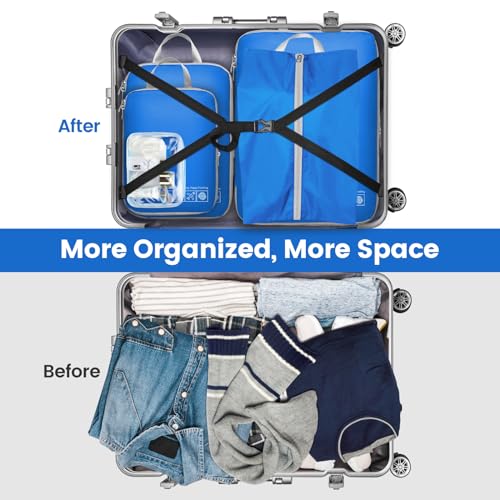 Cambond Compression Packing Cubes for Suitcases - 6 Set Packing Cubes for Travel Expandable Luggage Travel Packing Organizers Compression Cubes with Shoe Bag Makeup Bag, Blue - Image 4