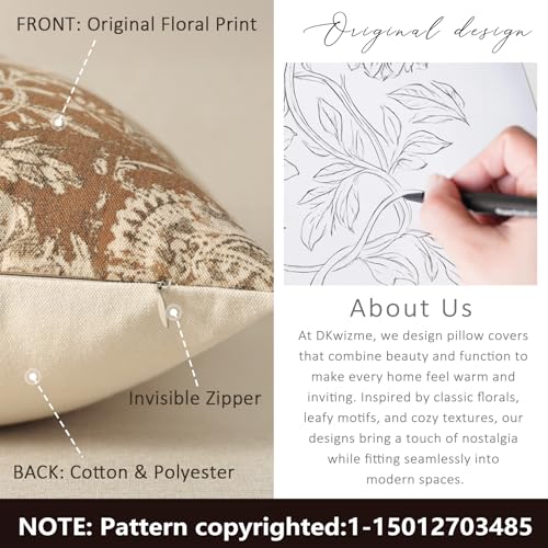 DKwizme Vintage Floral Print Throw Pillow Covers 24x24 Set of 2 Neutral Modern Farmhouse Pillowcases Accent Decorative Cushion Covers Boho Home Decor for Couch Sofa Chair Bed Living Room, Cognac - Image 3