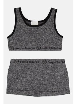 Kids Girl 2 Pieces Non Padded Sleeveless Training Sports Bra Sets, Grey