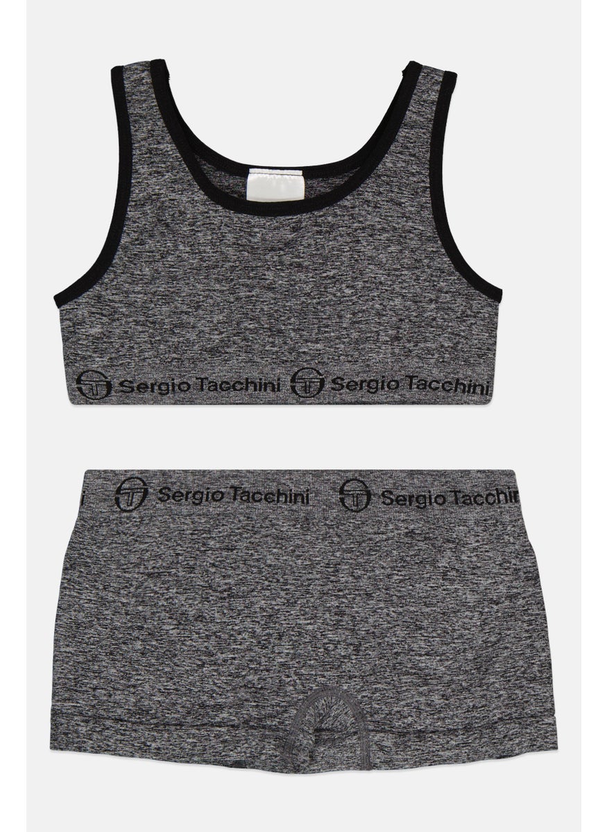 Sergio Tacchini - Kids Girl 2 Pieces Non Padded Sleeveless Training Sports Bra Sets, Grey - Image 1