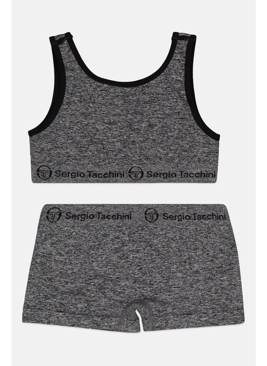 Sergio Tacchini - Kids Girl 2 Pieces Non Padded Sleeveless Training Sports Bra Sets, Grey - Image 1