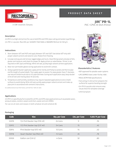 Rectorseal 55910 Pr1L 1/4 Pint Purple Low Voc Hi-Etch Pvc And Cpvc Primer - Image 2