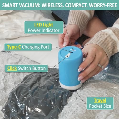 Cozy Essential Travel Vacuum Clothes Bags with Rechargeable Electric Pump for Luggage, Suitcase, Vacuum Seal Compression Space Saver Bags for Clothing, 8 Pack - Image 5