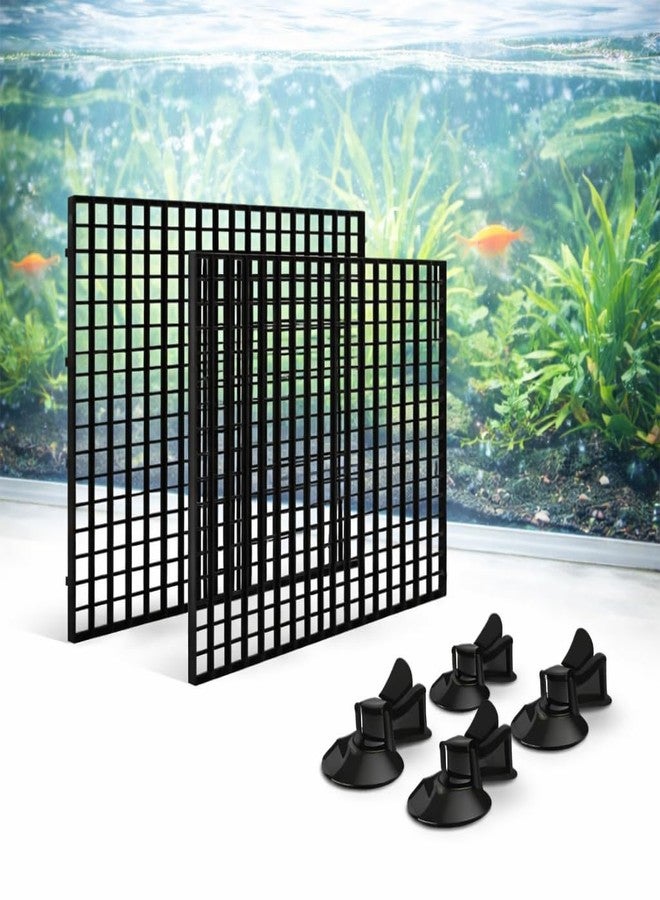 VAYINATO Fish Tank Divider Egg Crate Panel with Clips | 30×30cm PP Plastic Aquarium Divider Grid | Cuttable Mesh for Fish, Turtle, Reptile & Plant Tank Separation-Black (2 Pcs Egg Crate & 4 Pcs Clip) - Image 1