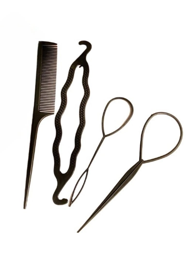 Huitich 4 Pcs Hair Topsy Tail Tool Set Black  - Image 1