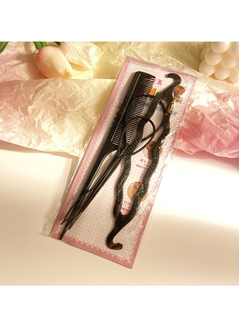 Huitich 4 Pcs Hair Topsy Tail Tool Set Black  - Image 5