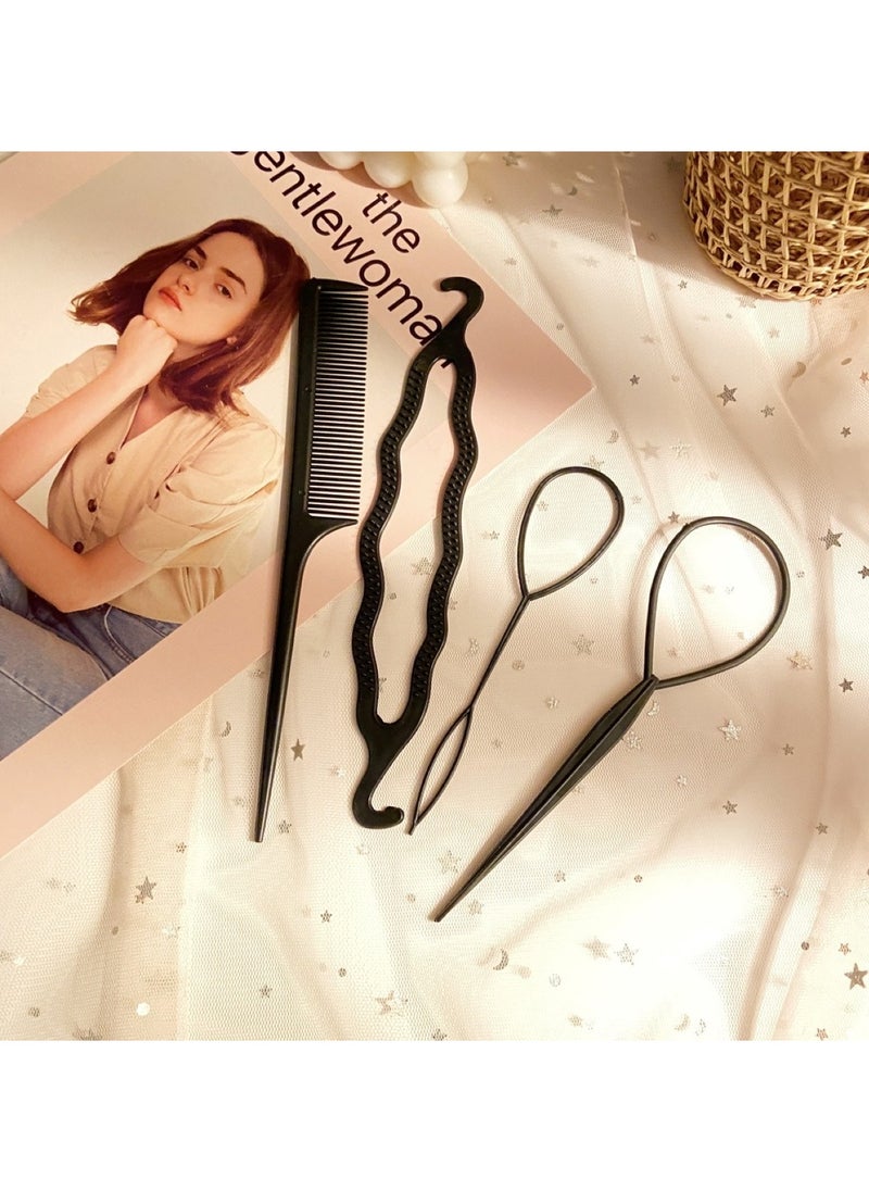 Huitich 4 Pcs Hair Topsy Tail Tool Set Black  - Image 4