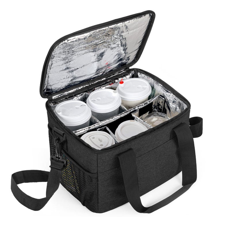 Trunab Reusable 6 Cups Drink Carrier for Delivery Insulated Drink Caddy with Handle and Shoulder Strap Adjustable Dividers Beverages Carrier Tote Bag for Daily Life Takeout Outdoors Travel