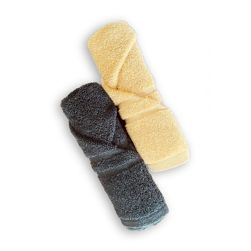 TIQH 100% Cotton 600 GSM Thick and Plush Hand, Gym, Spa & Workout Hand Towel - Set of 2 (Grey-Beige) - Image 2
