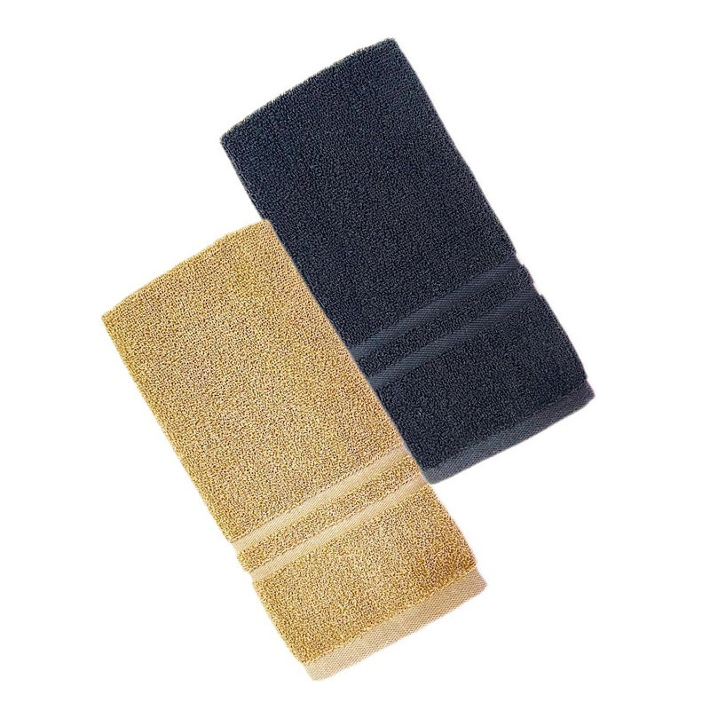 TIQH 100% Cotton 600 GSM Thick and Plush Hand, Gym, Spa & Workout Hand Towel - Set of 2 (Grey-Beige) - Image 1