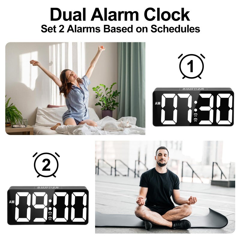 PPLEE Alarm Clock for Bedroom Heavy Sleepers with Bed Shaker & Night Light-Vibrating Digital Clock Large Dimmable LED Digits with Dual Alarm & Charging Port Table Desk Clock for Hearing Impaired Seniors - Image 5