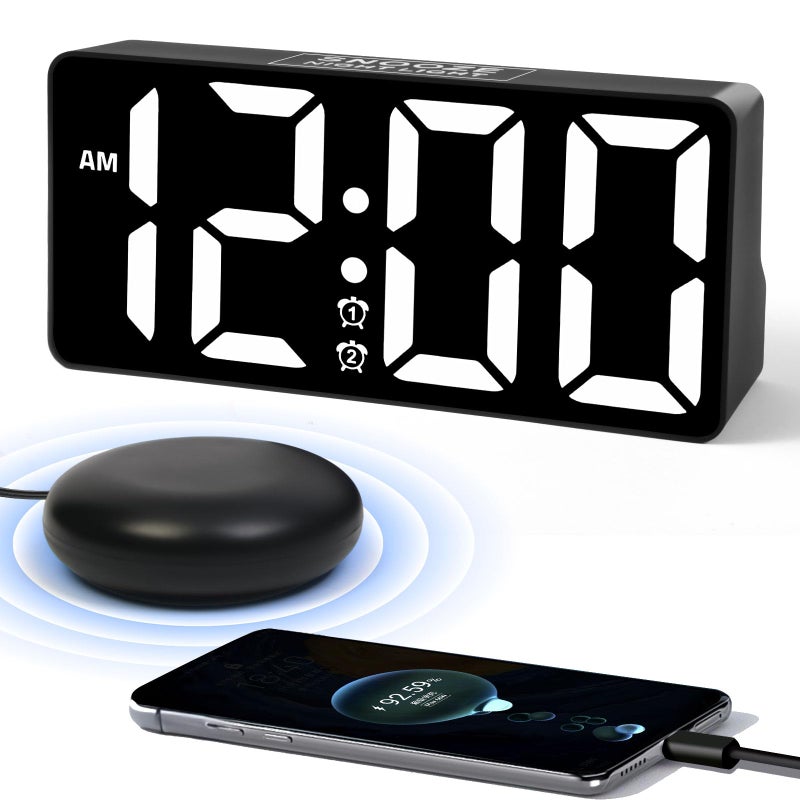 PPLEE Alarm Clock for Bedroom Heavy Sleepers with Bed Shaker & Night Light-Vibrating Digital Clock Large Dimmable LED Digits with Dual Alarm & Charging Port Table Desk Clock for Hearing Impaired Seniors - Image 1