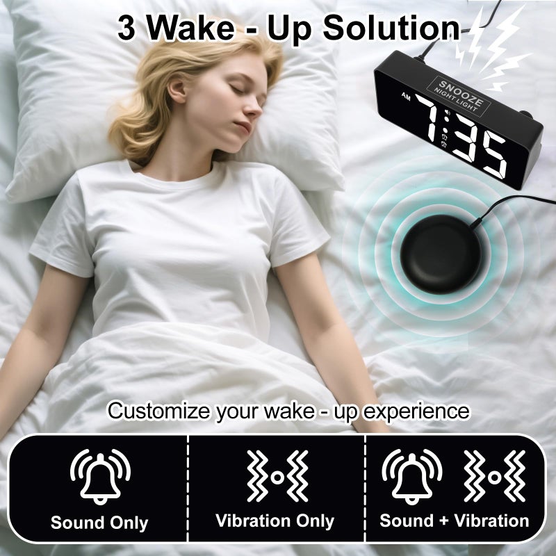 PPLEE Alarm Clock for Bedroom Heavy Sleepers with Bed Shaker & Night Light-Vibrating Digital Clock Large Dimmable LED Digits with Dual Alarm & Charging Port Table Desk Clock for Hearing Impaired Seniors - Image 2