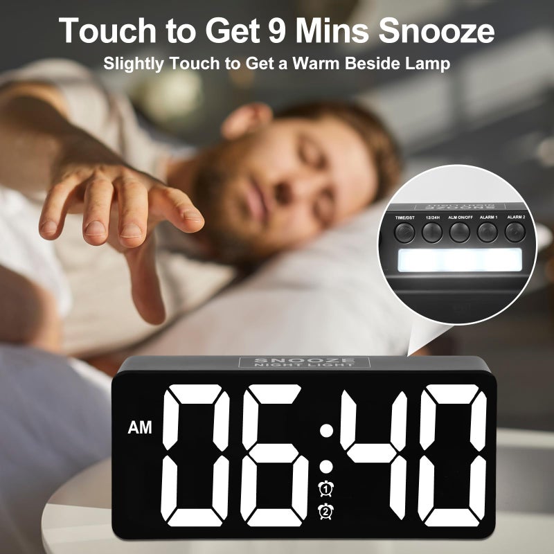 PPLEE Alarm Clock for Bedroom Heavy Sleepers with Bed Shaker & Night Light-Vibrating Digital Clock Large Dimmable LED Digits with Dual Alarm & Charging Port Table Desk Clock for Hearing Impaired Seniors - Image 3