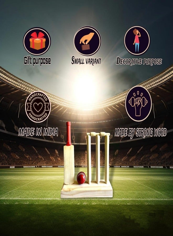 AEM™ Show Piece Miniature Cricket Bat Stump and Cricket Ball Autograph Cricket Bat for Signature with Mini Cricket Ball and Stump Use for Show Piece and Gift Purpose Handicraft - Image 3