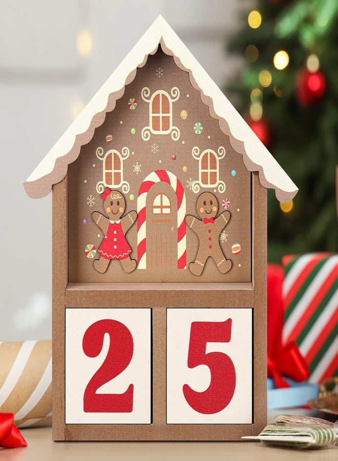 Roowest Gingerbread House Christmas Countdown Advent Calendar, Wooden Gingerbread House Shaped Countdown with Wood Block Day Until Christmas Tabletop Calendar Decoration for Xmas Home Table Mantel - Image 4