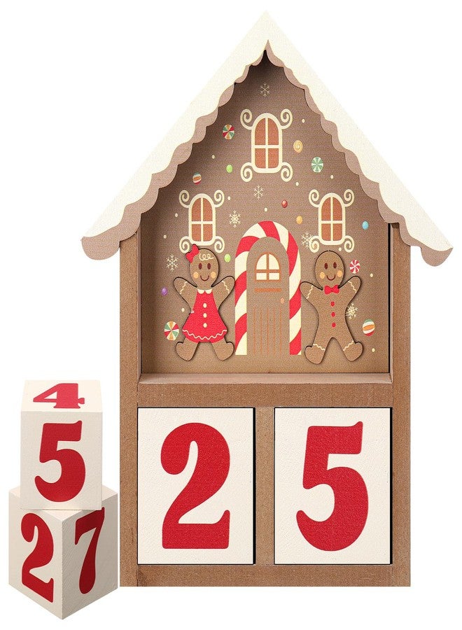 Roowest Gingerbread House Christmas Countdown Advent Calendar, Wooden Gingerbread House Shaped Countdown with Wood Block Day Until Christmas Tabletop Calendar Decoration for Xmas Home Table Mantel - Image 1
